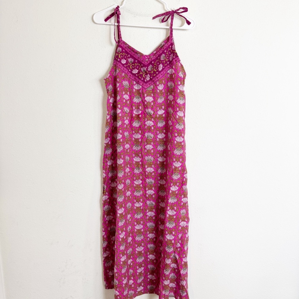 Pink chicken Floral tie shoulder Pink midi Dress